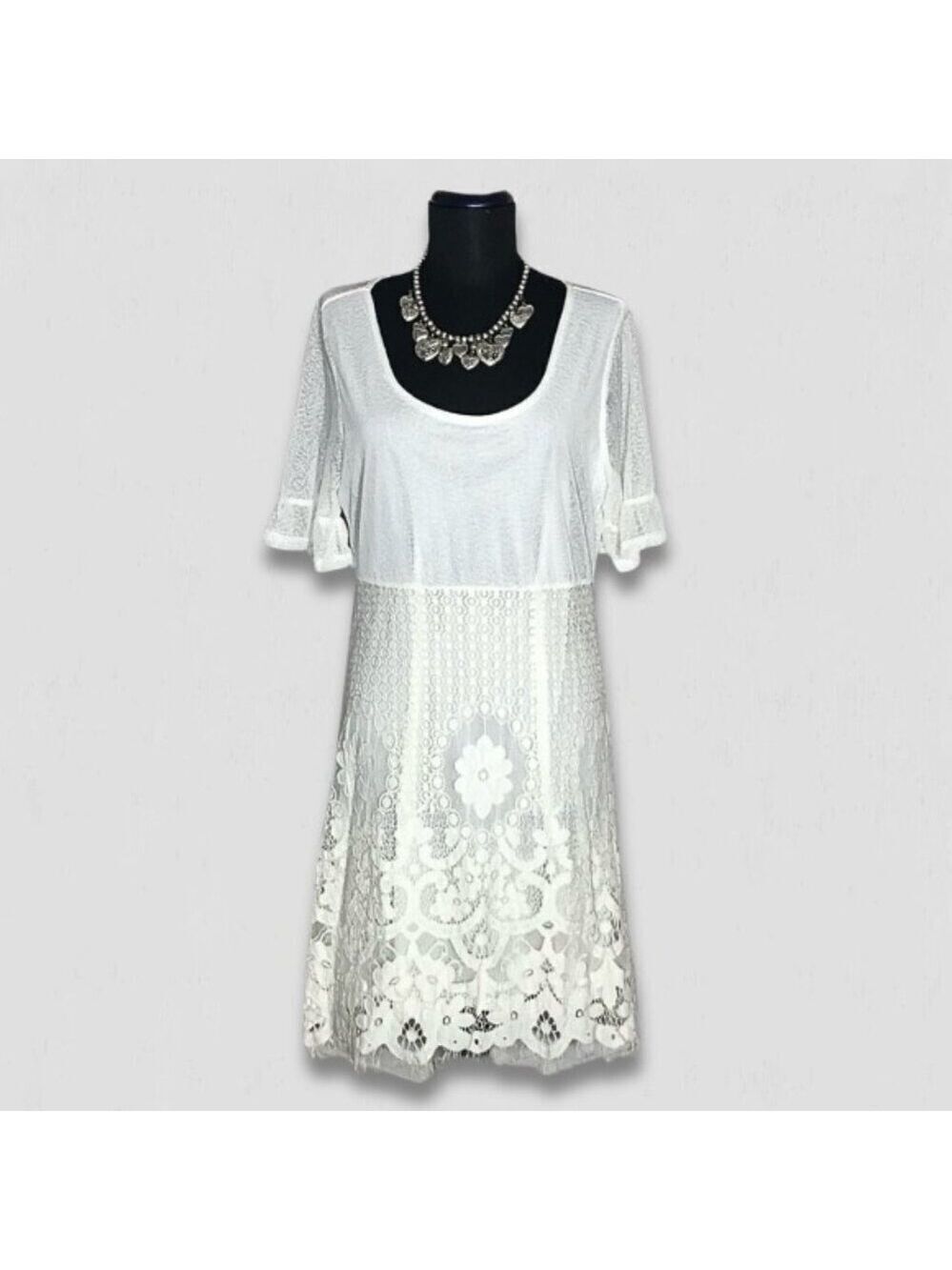 Y2K Dress White Lace flared sleeve coquette romantic boho coastal Euro Summer M